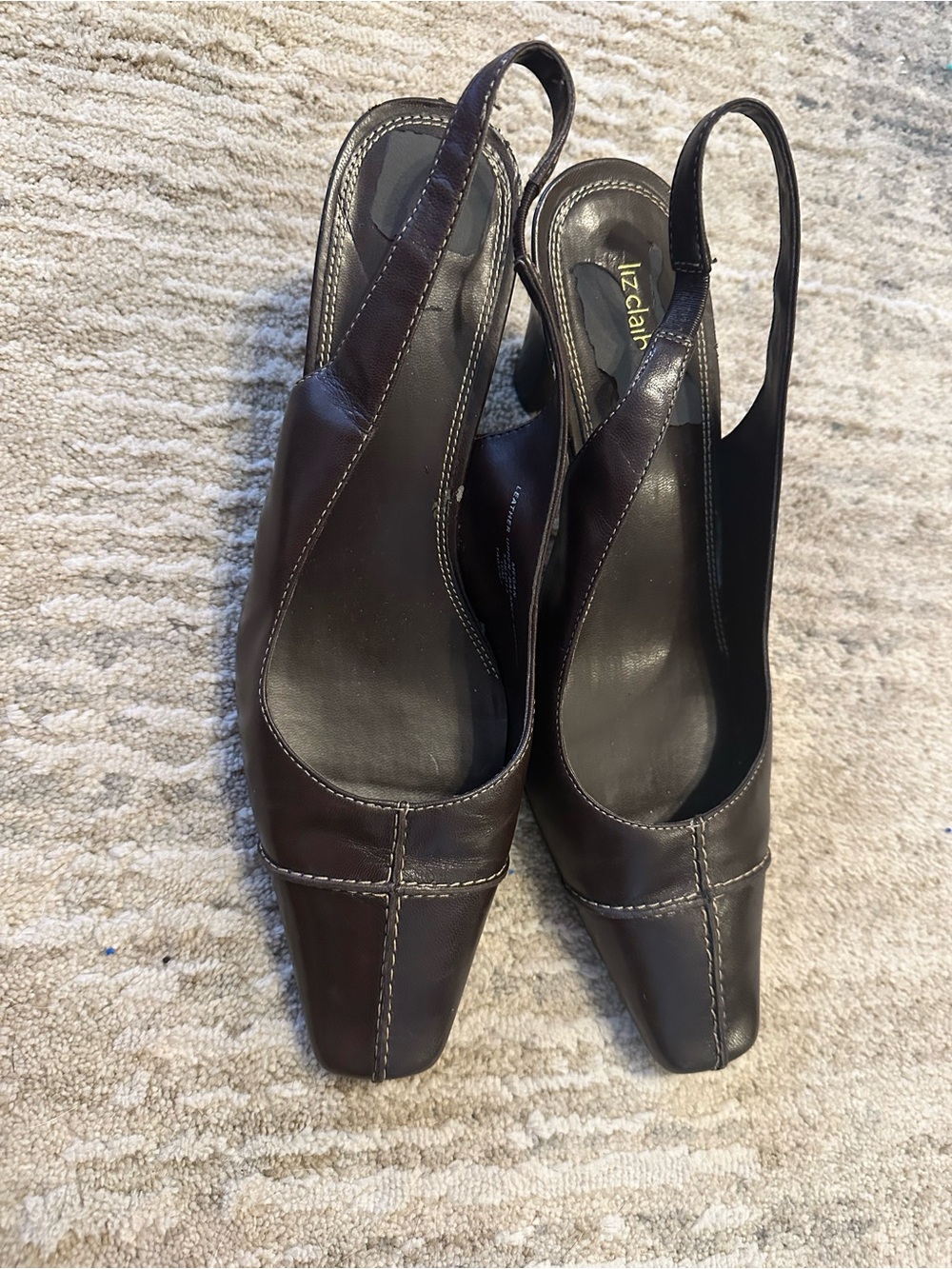 Vintage Liz Claiborne Dark Brown Leather Slingback Pumps